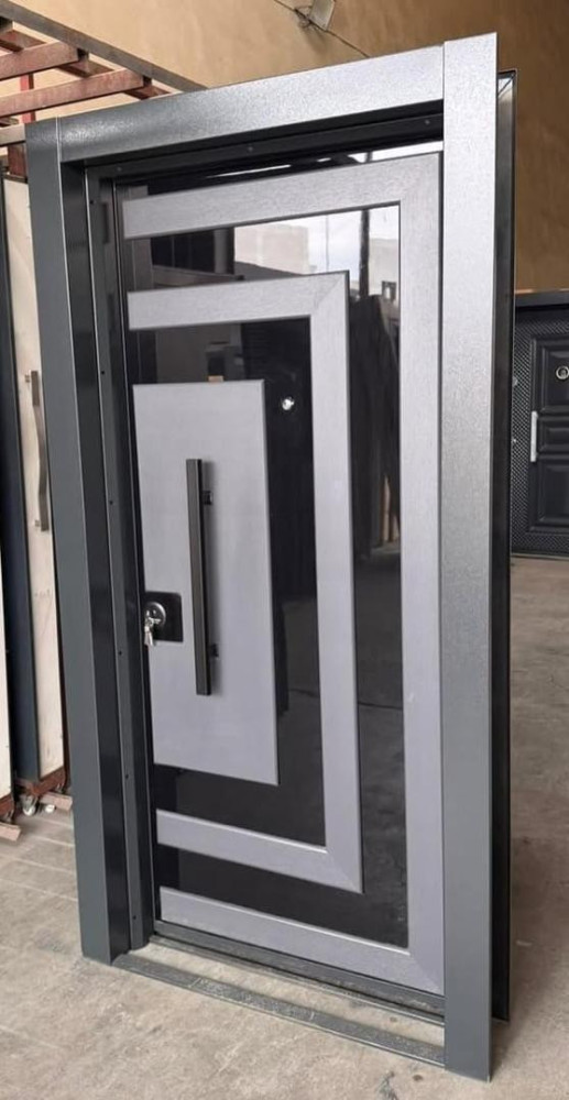 This is a modern metal and glass security Door