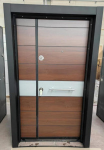 Turkish luxury Security Door two-toned wood-grain and light gray finish