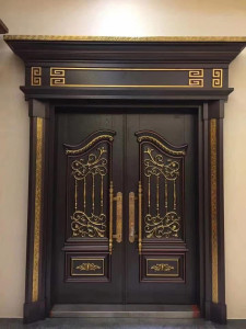 Cast Aluminum Security Double Door with a luxury design and gold detailing