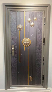 Modern Steel Security door with a black finish and gold accents