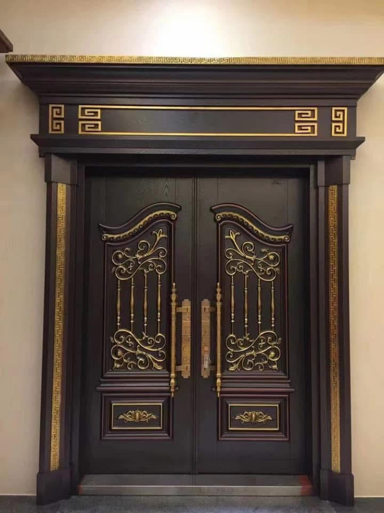 Cast Aluminum Security Double Door with a luxury design and gold detailing