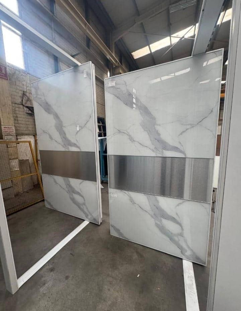 Linea brand marble-effect porcelain like doors