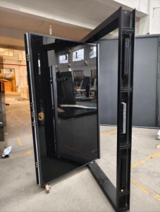Black tempered Glass Pivot door is a high-security entrance system suitable for contemporary homes and apartments
