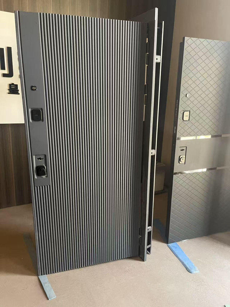 high-grade luxury front door featuring a modern ribbed design and multi-point locking mchanisms