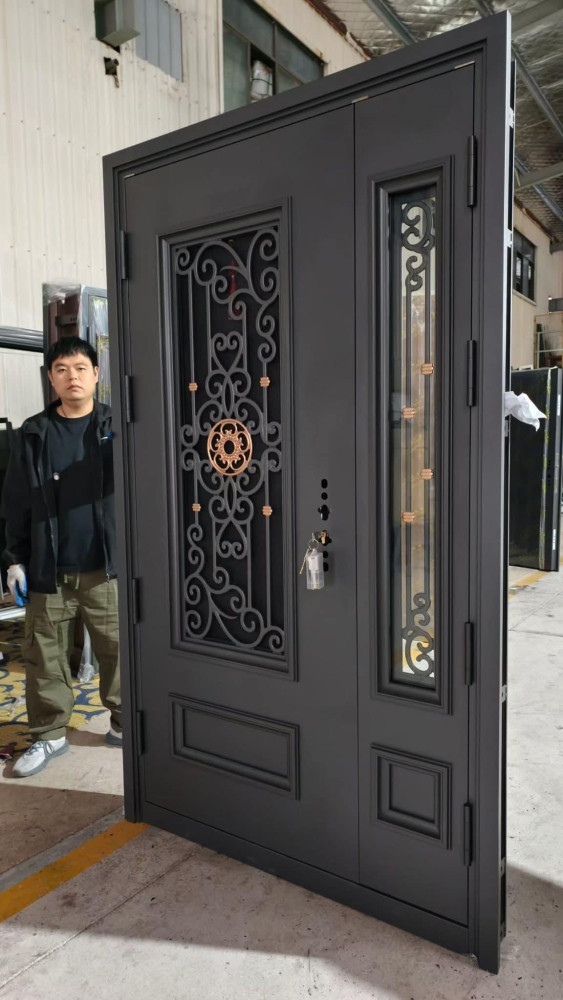 Modern wrought iron security entrance door