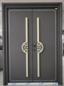 Modern grey double steel security door, often found in residential and commercial settings