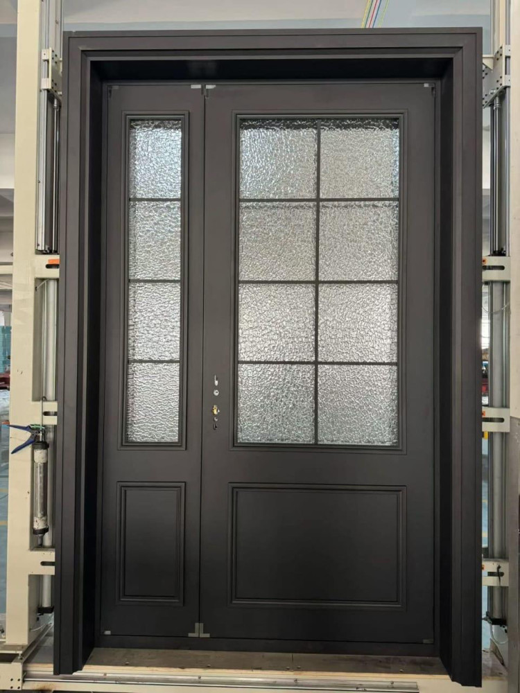 Modern Iron front entry door with a matchingsidelight